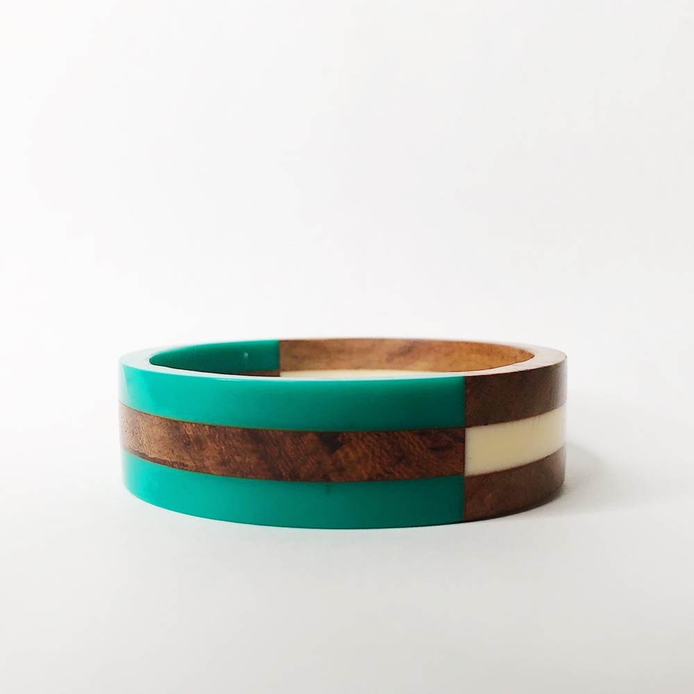 Elegant Teal and Wood Women's Bracelet